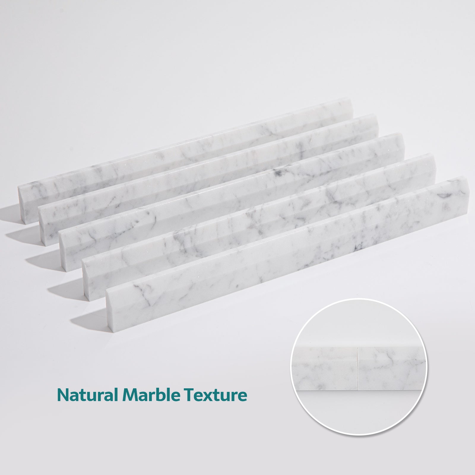 Carrara Marble Pencil Trim Molding, 3/8 x 12 inch polished(10-Pack)